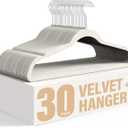 Simple Deluxe Velvet Hangers 30 Pack, Non-Slip Clothes Hangers with Shoulder Notches, 360 Swivel Hooks, Heavy Duty Coat Suit Hangers for Closet Space Saving, White