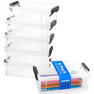 Extra Large Pencil Box, Plastic Hard Pencil Pen Case, Clear Crayon Box Bulk Marker Organizer, Plastic Storage Box Containers With Lids For Craft, Pen, Art, School Office Supplies(Black 6 Pack)