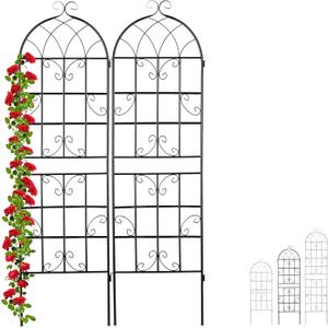 Relaxdays Metal Trellis, Set of 2, Climbing Plant Support, Free-Standing, Vintage Style, 60"x20", Garden Panels, Black
