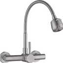 FLWUEUE Wall Mount Kitchen Sink Faucet with Sprayer 8 Inch Center, Brushed Nickle Stainless Steel Sink Mixer Tap, Laundry Utility Faucets with Dual Functional Sprayer