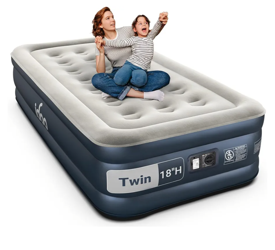 EnerPlex Twin Air Mattress with Builtin Pump  18 Inch Double Height Inflatable Mattress for Camping, Home & Portable Travel  Durable Blow Up Bed with Dual Pump  Easy to Inflate/Quick Set Up