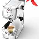 MAttinata CM1663 Espresso Machine, 20 Bar Compact Coffee Maker with Milk Frother Steam Wand for Cappuccino, Latte, Professional Pressure Gauge & 49oz Removable Water Tank for Home，Stainless Steel