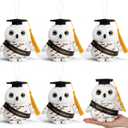 6 Pieces Graduation Plush Owl Keychain 5 Inch Stuffed Animal Party Favors Snowy Owl Key Chain Bulk for Birthday Party Gifts Decorations