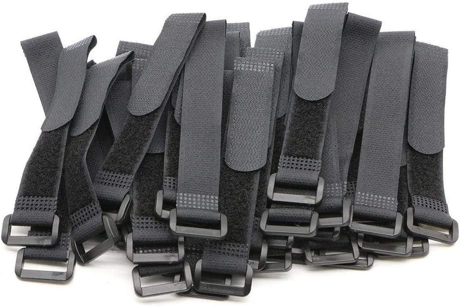 25pcs Black Reusable Fastening Cable Straps, Hook and Loop Cable Tie Down Straps 6"-8"-12"-18"-24"(Each 5Pcs)