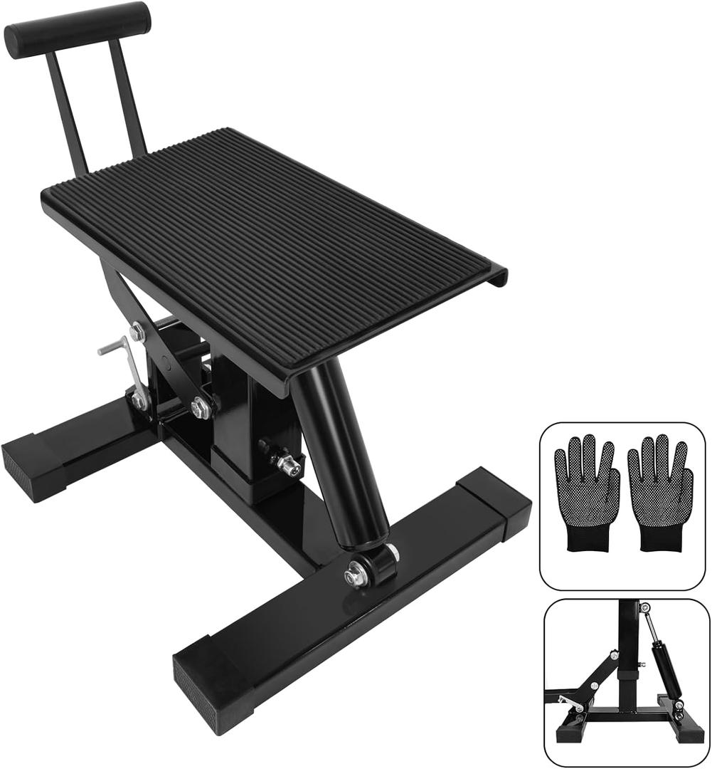 Motorcycle Jack Lift Stand 400 lbs Capacity, Heavy Duty Steel Hydraulic Dirt Bike Stand Lift with Adjustable Height Hoist Table for for Pit Bikes ATVs Maintenance, Motorbike Repair Accessories Tools