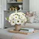 20 Pcs Fake Silk Gerbera Daisy Artificial Flowers with Stems Faux Daisies Flower Bulk for DIY Art Crafts Home Wedding Party Vase Centerpieces Tables Garland Wreath Decoration (White)