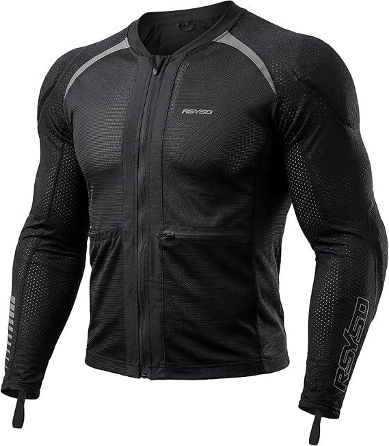 Men's Mesh Motorcycle Jacket with CE Certified Protective Armored Motorcycle Shirt with Reflective Strips, All Season Motorcycle Riding Shirt for Motorcycle Bicycle Scooter Riding Gear, L