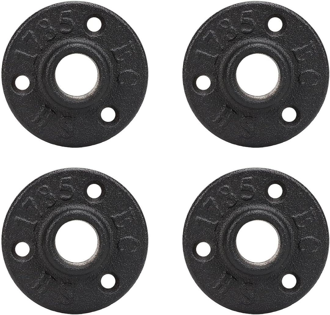 NearMoon Industrial Pipe Floor Flange, Heavy Duty Malleable Iron Pipe Fittings, Black Wall Mounted Vintage DIY Threaded Flange(10 Pack, DN15-1/2 Inch)
