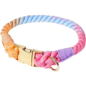 Quick Release Braided Cotton Dog Collar-Handmade Soft Rope Collar with Easy Snap Buckle for Small Medium Large Dogs(Macaron,L)