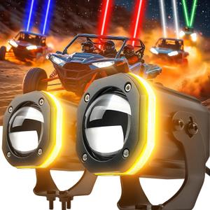 Whipless LED Whip Lights with Upgraged Turn Signal, 2PCS RGBW Spot Beam Pod Whip Light Kit, 4 Color Alien Lights for SXS for Side by Side Compatible with Polaris RZR Can-Am Maverick UTV ATV (Red/Green/Blue/White-with Turn Signal)