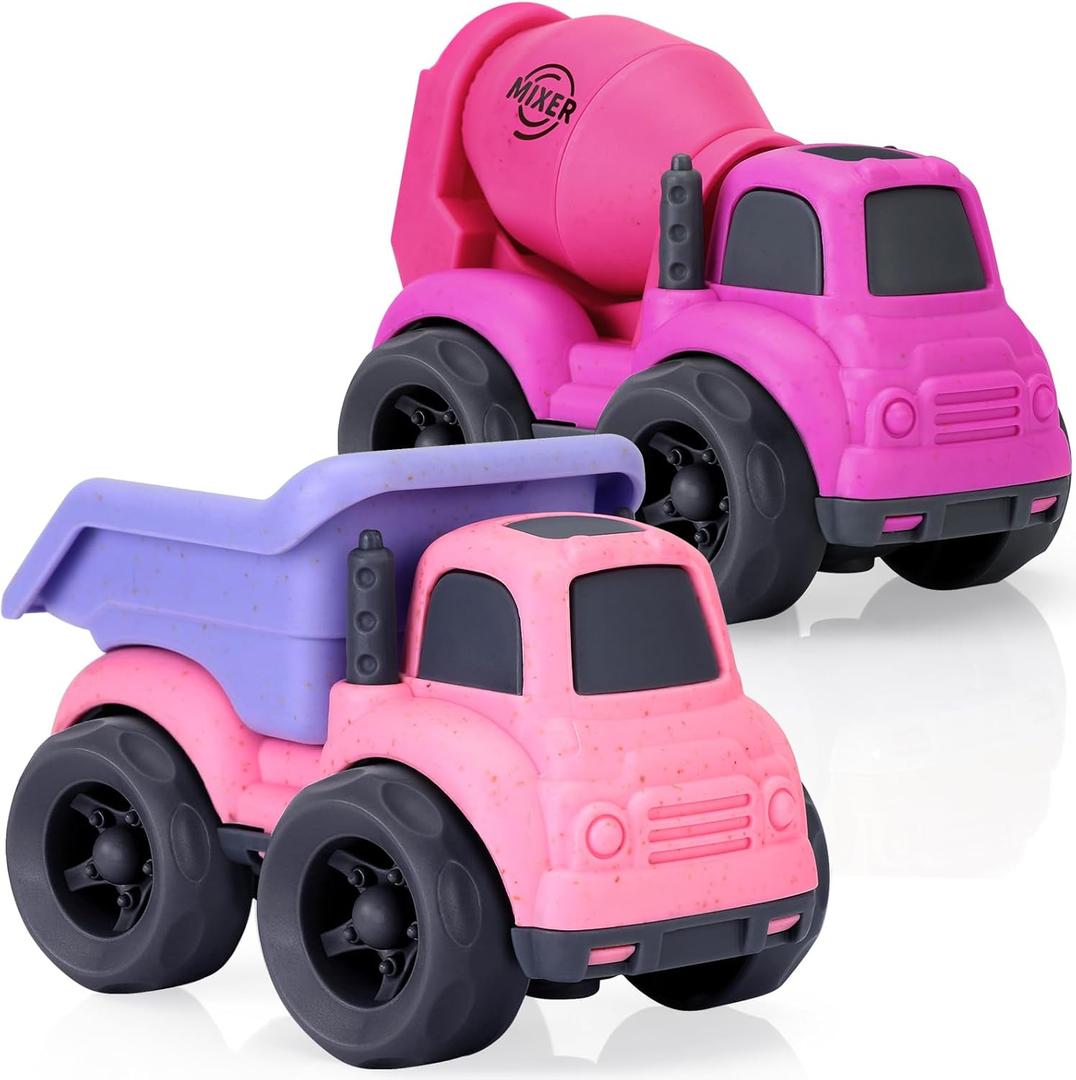 Toddler Toys for 2 Year Old Girl, Dump Truck Toys and Mixer Cement, BPA Free, Phthalates Free, PVC, Outdoor Toys for Toddlers 2-3, Ideal Toy Cars for 2 3 4 Year Old Girls Christmas Birthday Gift (Red)