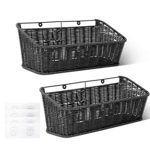 GRANNY SAYS Wicker Hanging Basket, 1 Pack Wall Basket for Kitchen, Fruit and Vegetable Storage Cabinet, Pantry Storage Spice Organization for Cabinet, Adhesive Shelf for Bathroom, Black