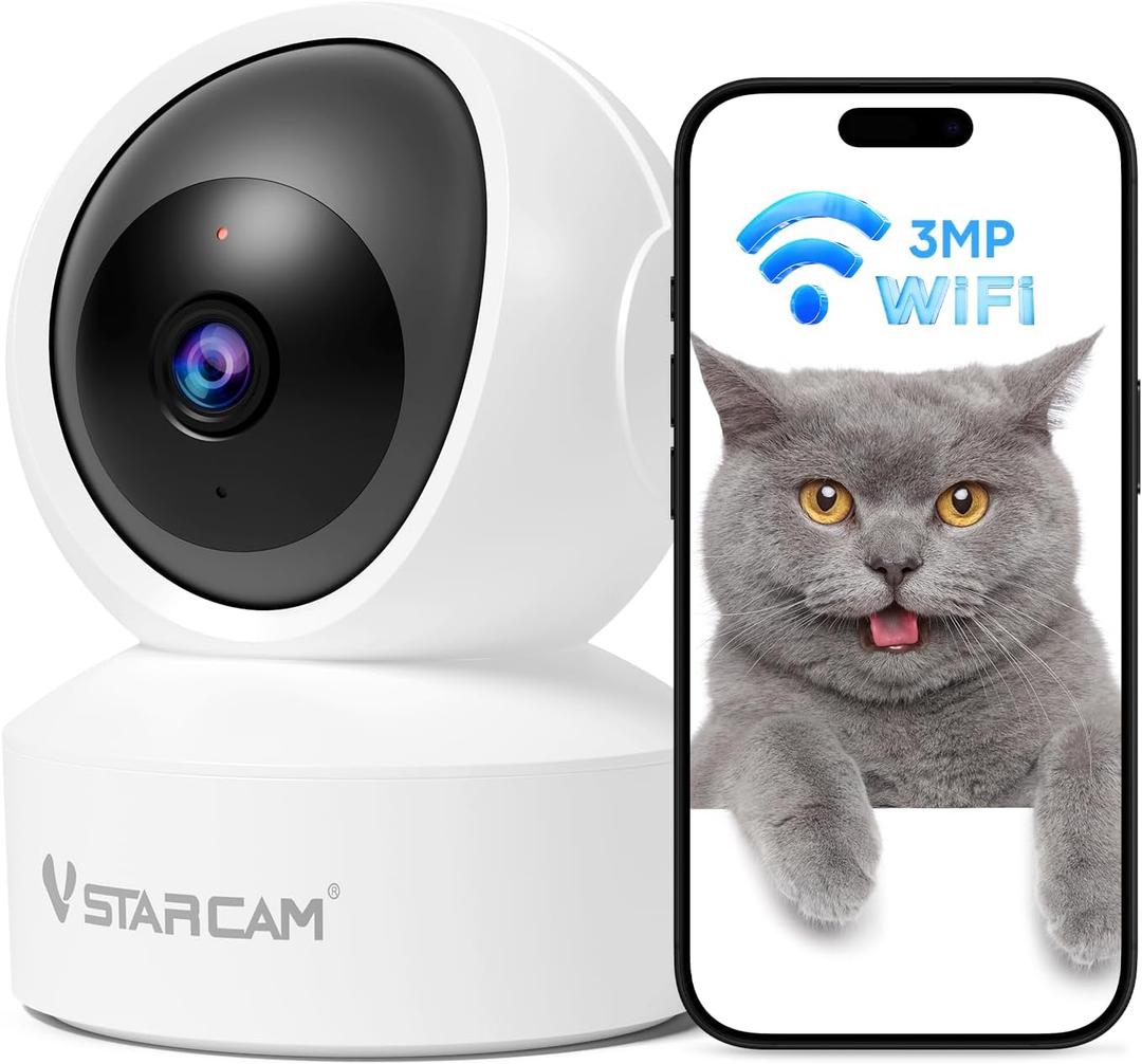 2 x VSTARCAM 2K Indoor Security Camera, 3MP Pet Camera with Phone App, 360 Pan/Tilt Dog Camera for Home Security, AI Human Detection, Color Night Vision, 2-Way Audio, Support 256GB SD Card, 2.4G WiFi