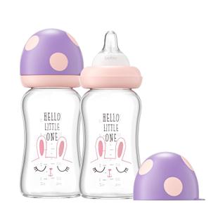 YOHKOH Natural Glass Baby Bottle with Level 1 Slow Flow Nipple, Newborn Anti-Colic Baby Bottles, Wide Neck Mushroom Baby Glass Bottle ((5.4oz (Pack of 2), Purple)