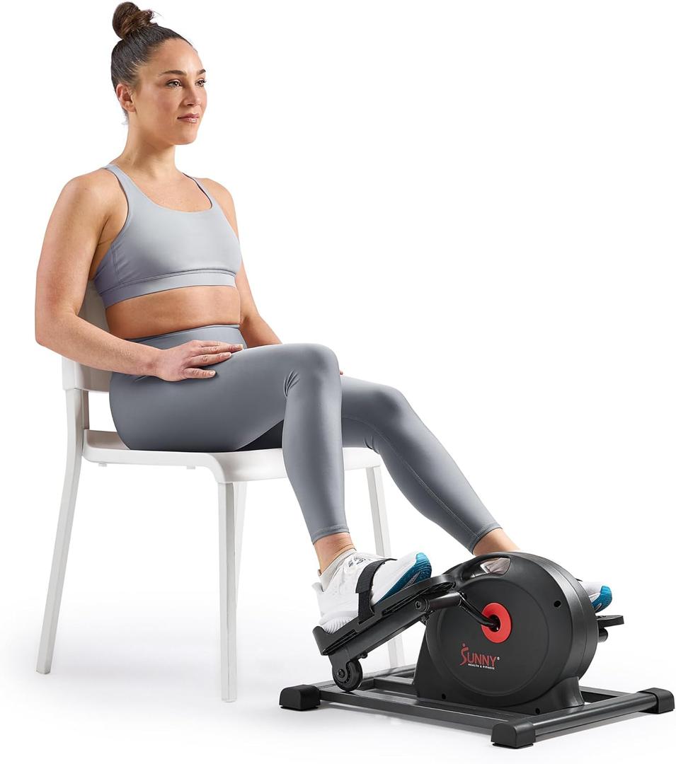 Sunny Health & Fitness Under Desk Pedal Elliptical Machine, Adjustable Resistance Leg Exerciser Home Workout While Sitting for Seniors, Optional Motorize or in Pink with SunnyFit App via Bluetooth