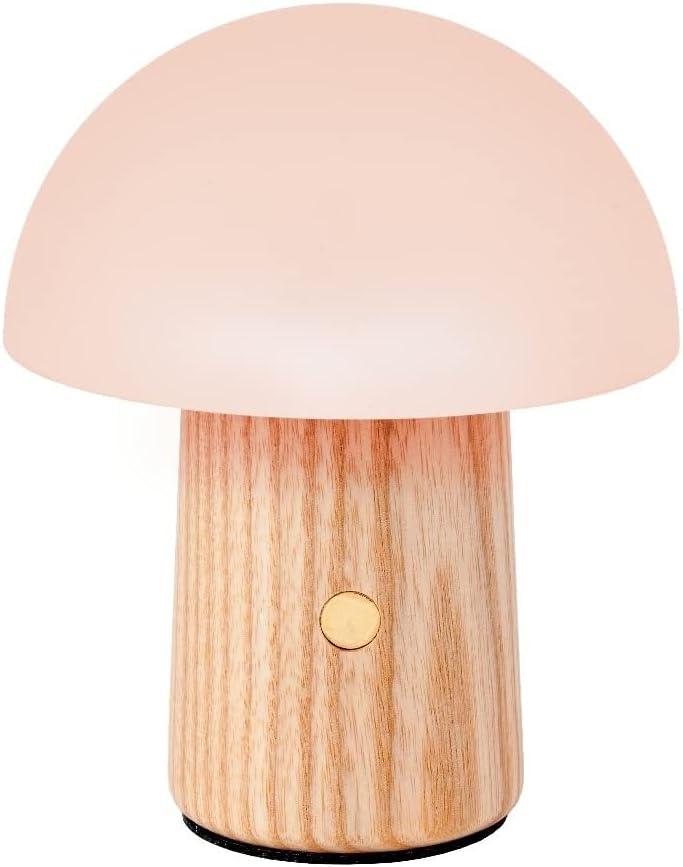Gingko 7 Colour Changing RGB Alice Mushroom Lamp, Mood Light and Night Lights, Long Life Battery, USB-C Charging, 3 Light Modes, FSC Certified Wood with Frosted ABS Shade (White Ash, Super Mini)