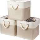 Robuy 3 Pack Storage Cube Bins Collapsible Sturdy cationic Fabric Storage Basket with Cotton Rope Handle For Organizing Shelf Nurery Home Colset 13x13x13 inch (White&Beige)
