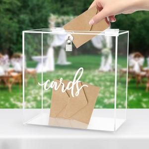 Hooqict Clear Acrylic Card Box with Lock and Slot, Thick DIY Wedding Gift Card Box for Party, Graduation, Wedding Reception, Retirement, Bridal or Baby Shower, Raffle Ticket Money Envelope Holder