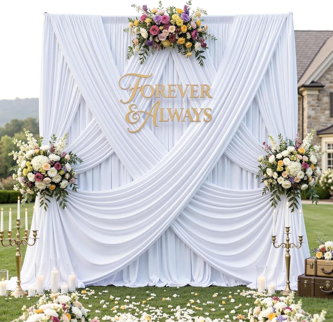 12ft x 10ft White Backdrop Curtains for Parties, Wrinkle Free 2 Panels Photo Backdrop Drapes Back Drop Cloth for Wedding Birthday Photography Background Decor