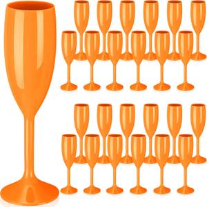 Maxcheck 24 Pcs Champagne Flutes Bulk Acrylic Toasting Drinking Flute Unbreakable Goblet Champagne Cups 6 oz Plastic Wine Glasses for Mother's Day Wedding Bridal Shower Anniversary Party (Orange)