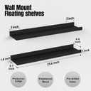 Boswillon Long Floating Shelves, 2 Set Modern Black Wall Shelf for Bedroom, Nursery Book Shelf with Lip, Picture Ledge Shelf for Living Room Bathroom Kitchen - Black,23.6 In