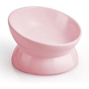 LoeJan Elevated Cat Food Bowl, 5 Oz Ceramic Raised and Tilted Water Bowl, Anti Vomiting and Protect Pets' Spines Dishes for Small Dog, Fat Faced Cat, Kitten (Pink, 1 Pack)