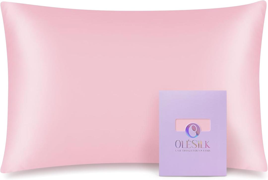 100% Mulberry Silk King Pillowcase for Hair and Skin, Both Sides 19 Momme Pure Natural Silk Travel Pillow Cases with Hidden Zipper, Pink