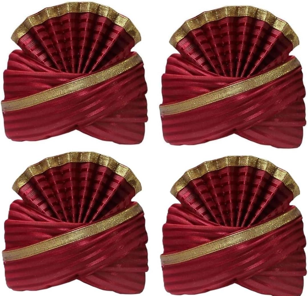 Indian Wedding Cotton Silk Traditional Barat Swagat Turban Sehra Pagdi for Men and Women Wedding Item, (Maroon)(Pack Of 4), Free Size