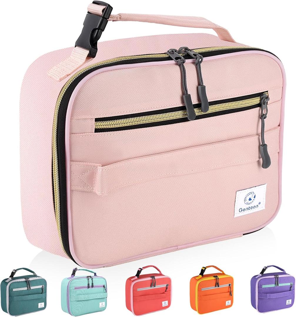 Genteen Lunch Bag for Women Girls Kids,Insulated Lunch Box,Reusable Lunchbox for School,Work,Outdoor (Pink)