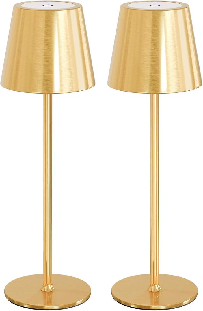 uuffoo 2 Pack Cordless Table Lamp Rechargeable 5000mAH Battery Operated Lights Touch Control LED Portable Desk Lamps 3 Color Dimming for Outdoor Coffee Bedroom Kitchen (Gold)