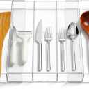 Teenyyou 1 Pack Expandable Kitchen Drawer Organizer Clear Acrylic Utensil Organizer Adjustable Acrylic Silverware Storage for Drawers Silverware Flatware Knives (12 x 16 Inches,3-5 Compartments)