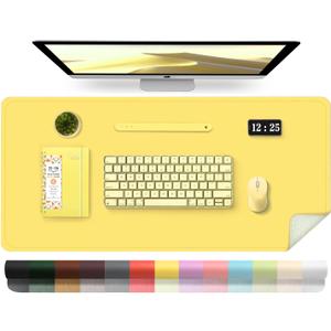 Leather Desk Pad Protector, Desk Mat, Large Mouse Pad, Non-Slip Desk Blotter, Office Laptop Desk Pad, PU Leather Desk Writing Pad for Office and Home (Yellow, 31.5" x 15.7")