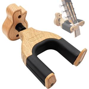 Auto Lock Guitar Wall Mount - Hard Wood Base Hanger in Guitar Shape for Acoustic, Electric, Classical, Bass - Hook Holder Accessories (Wood)