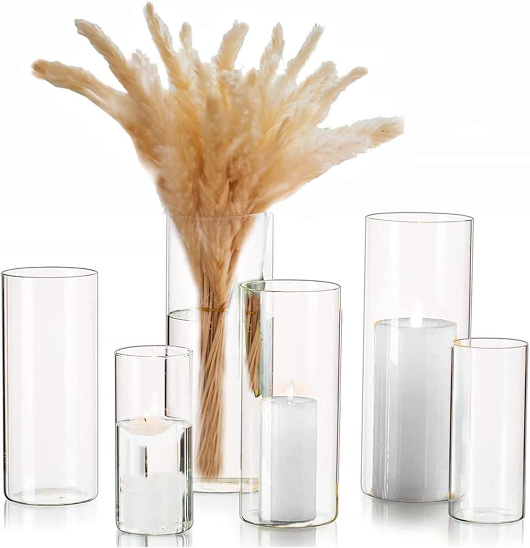 Cylinder Vase for Centerpieces 2 Sets (6Pcs) Hurricane Floating Candle Holder, Glass Vases for Flowers, Decorative Centerpiece for Wedding, 6''+8''+10''(High), Clear