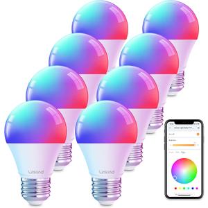 Linkind WiFi Smart Light Bulbs, Alexa Light Bulb Work with Alexa, Google Home, RGBTW 16 Million Color Changing Light Bulbs Dimmable, Mood Lighting, 2.4GHz Only, A19 E26 WiFi Bulb 60W 800LM 8 Pack