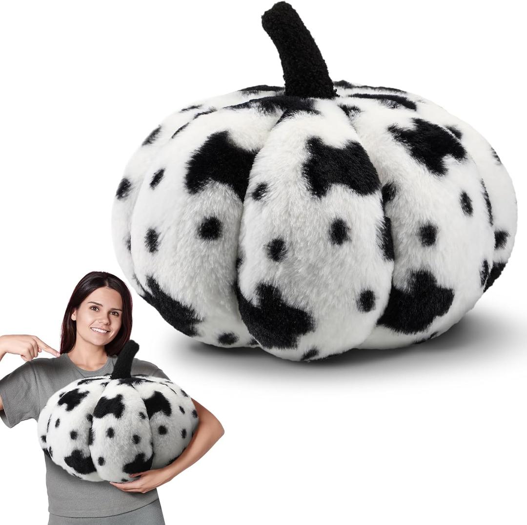 Thanksgiving Cow Print Pumpkin Pillow 11.8in Western Large Cow Pumpkin Decor Plush Stuffed Throw Pillow Gift Fur Soft Cushion for Sofa Bedroom Fall Autumn Thanksgiving Christmas Party Favor Decor
