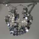 Women Sparkly Sequins Silver Chest Chain Bra Metallic Halter Backless Cami Crop Top Bikini Hollow Out Sexy Body Accessory for Women Rave Clubwear