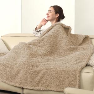 Electric Blanket Heated Throw Ultra Soft Sherpa, 50"x 60" with 5 Heat Settings & 4H Timer, Machine Washable, Milk Coffee