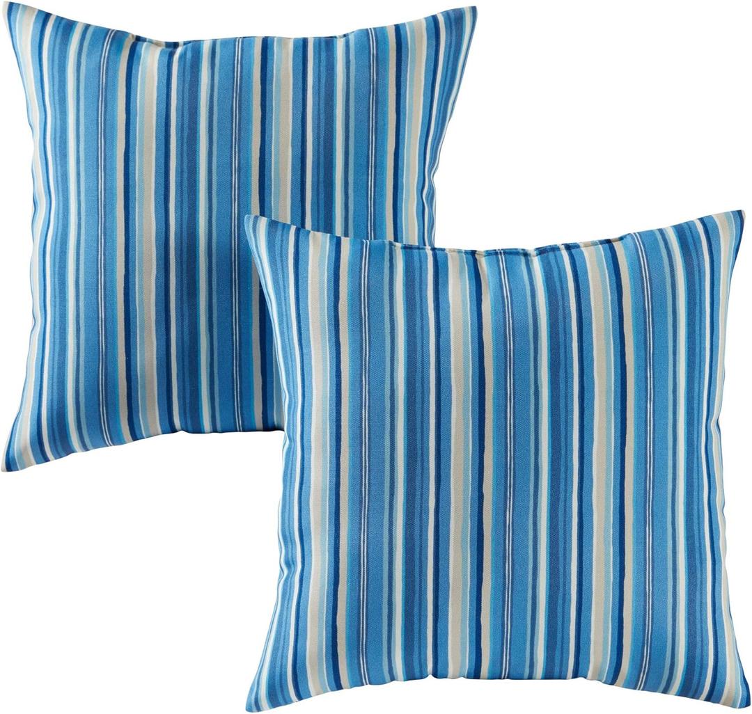 Greendale Home Fashions Outdoor 17-inch Square Decorative Throw Pillow, 2-Pack, Steel Blue Stripe