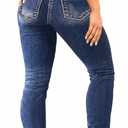 Flamingals Women's Butt Lifting Skinny Leg Jeans Stretchy Tummy Control Mid Rise Denim Jeans (Medium, Deep Blue Denim)