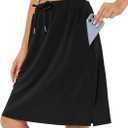 Century Star Tennis Skirts for Women with Pockets Golf Knee Length Skorts Athletic Sports Drawstring Waist Skirts with Shorts (Black, L)
