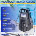 Acquaer 1/2 HP Automatic Sump Pump, 2450 GPH Submersible Water Pump with 3/4Garden Hose Check Valve Adapter, Thermoplastic Utility Transfer Pump for Flooded Basement Pools Tub Draining, 19ft Cord