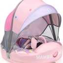 Mambobaby Float with Canopy and Tail New Upgraded Non-Inflatable Baby Pool Float Mambo Float Swim Trainer Solid Infant Swim Float Adjustable Pearl Foam Baby Swim Ring