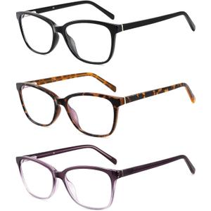 Kafirlo Cat Eye Reading Glasses For Women Blue Light Blocking Cheaters Funky Stylish Cateye Computer Readers Bling Clear Designer Cute Unbreakable Fashion Frame Ladies Woman Bluelight 3 Pack +2.00