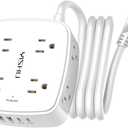 Surge Protector Power Strip - YISHU 8 Widely Outlets with 2 USB-C(PD 30W) and 2 USB-A Ports, 3 Side Outlet Extender with 6Ft Flat Plug Extension Cord, Wall Mount, Desk USB Charging Station, ETL,White