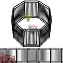 Garden Fence Animal Barrier Heavy Duty Thickened Metal Tube Garden Fencing, 40in(H) 8 Panels Low Threshold Dog Fence Outdoor for Yard, Total 19 Ft(L), Black