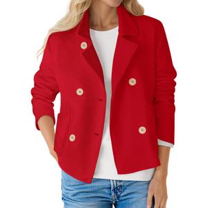 Fisoew Womens Cropped Blazers Double Breasted Button Open Front Long Sleeve Casual Business Blazer Jacket, Large