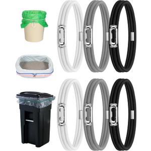Garbage Can Rubber Bands Cord Lock Adjustable Design Trash Can Bands Fits 4-33 Gallon Trash Cans (6pcs (Black, Grey, White))