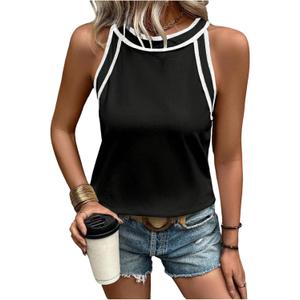 SOLY HUX Women's Summer Sleeveless Tank Tops Halter Neck Tunic Shirts Vacation Outfits (Black, L)