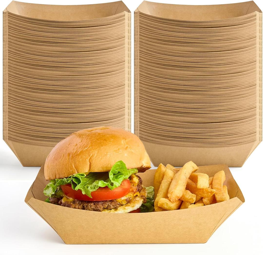 ZORRITA 4 LB Large Paper Food Trays, 100 Pack Disposable Nacho Trays Kraft Paper Food Boats Party Serving Baskets for Nachos Sandwiches Burgers Popcorns Salads Snacks